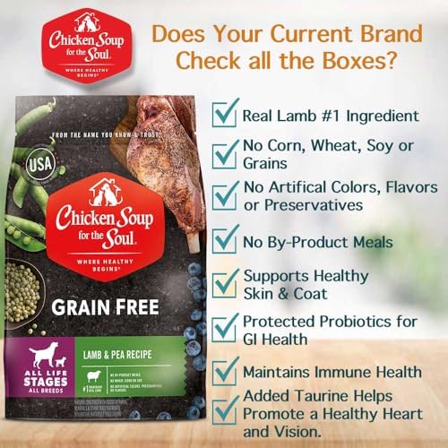 Chicken Soup for the Soul All Natural Premium Grain-Free All Life Stage Dry Dog Food, Real Meat First Ingredient, No By-Products, Added Taurine Supports Heart Health, Lamb & Pea, 4lb (Pack of 2)