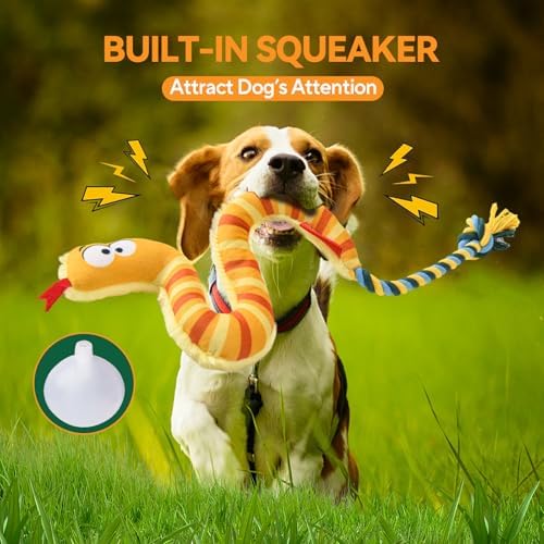 AUSCAT Plush Dog Rope Toy, Durable Squeaky Dog Toys for Puppy Small Medium Dogs (Not for Aggressive Chewers), Snake