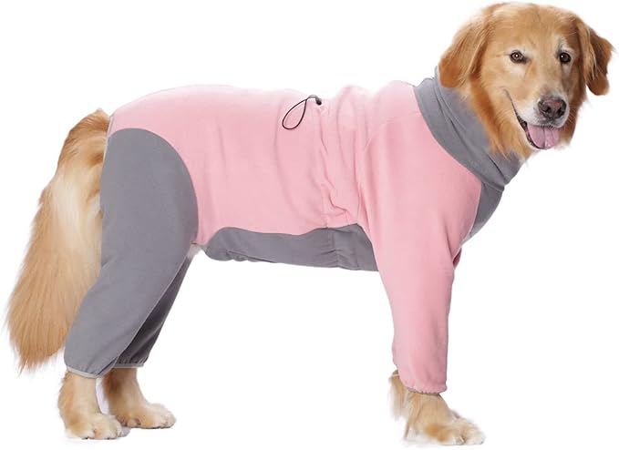 Dog Winter Coat for Large Medium Small Dogs, Warm Fleece High Collar Full Body Dog Jumpsuit Comfortable Onesie Apparel (Pink, 3X-Large)