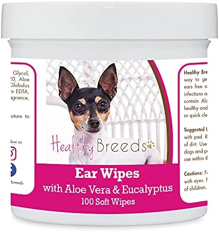 Healthy Breeds Toy Fox Terrier Ear Cleaning Wipes with Aloe & Eucalyptus for Dogs 100 Count