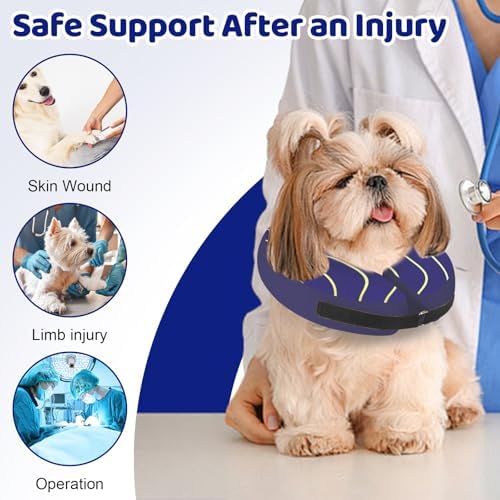 Adjustable Inflatable Dog Cone Collar for Surgery Recovery, Soft Cone for Dogs & Cats, Portable & Washable Dog Donut Collar, Small Cat Cone E Collar (Indigo XS)