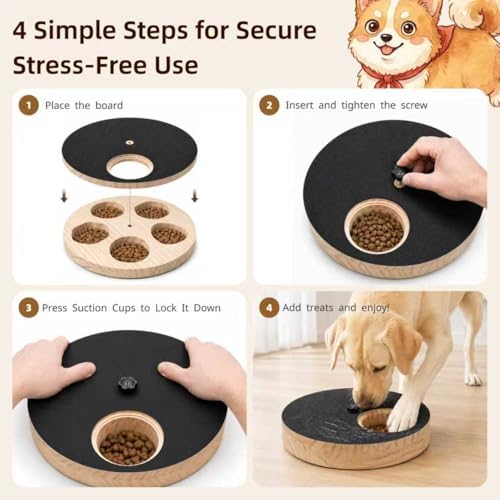 Solid Wood Dog Scratch Pad for Nails with Treat Dispenser, 360° Rotating Dog Nail File Board for Calm Grooming, Heavy Duty Wooden Interactive Scratching Toy for Various Breeds