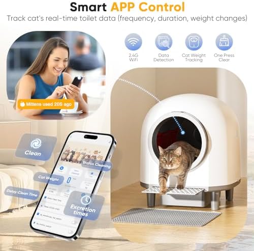 Self Cleaing Litter Box for Multiple Cats, 88L Large Smart Automatic Cat Litter Box with App Control, Health Monitoring, Integrated Safety Sensors, Odor Removal, Mat, Liners