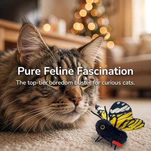 Smart Sensing Flapping Butterfly Cat Toys Interactive, Rechargeable Motion-Activated Butterfly with Realistic Flapping Wings, Electric Hanging, Indoor Cat Enrichment Toy, Soft Plush for Solo Play，red