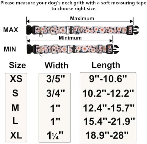 Martingale Collar for Dogs Flower Dog Collar with Quick Release Buckle Adjustable Nylon Soft Dog Collars for Small Dogs, Daisy