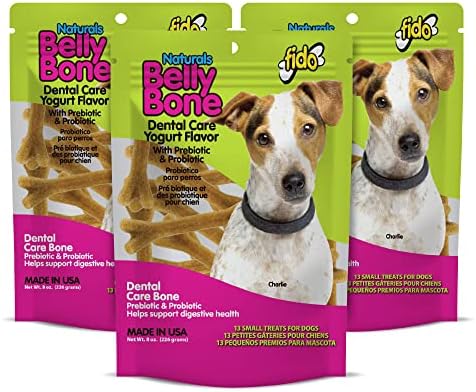 Fido Belly Bones for Dogs, Small - 13 Count, Pack of 3 - Yogurt-Flavor Dental Treats for Small Dogs - Plaque & Tartar Control for Fresh Breath - Digestive Support - Made in USA (39 Total)