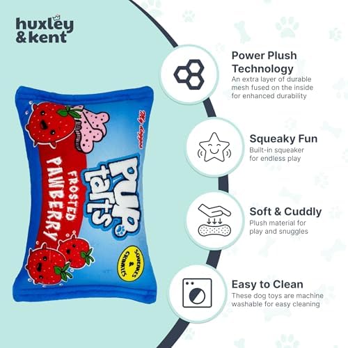 Huxley & Kent Power Plush Squeaky Dog Toy, Pup-Tarts Frosted Pawberry, Lg