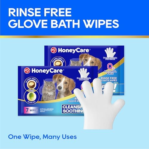 HONEY CARE All-Absorb Disposable Pet Grooming Gloves Wipes for Dogs & Cats Fur Deodorizing & Cleaning (7 Gloves/Pack, 6 Packs, 42 Wipes Total)