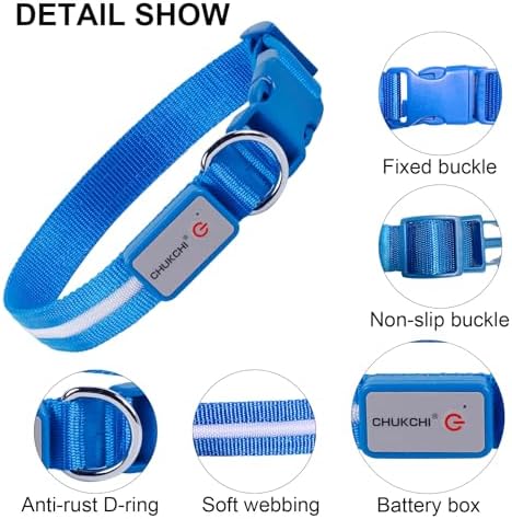 CHUKCHI LED Dog Collar Rechargeable,Waterproof Flashing Collar,Light Up Glow Collar, Adjustable Soft Safety Light Up for Small Medium Large Dogs Walking Camping at Night (Blue-S)