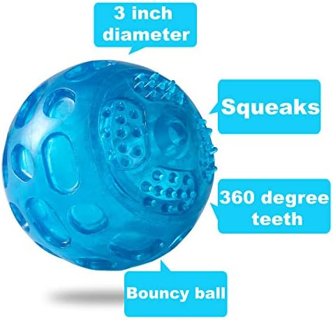 3'' Squeaky Dog Toy Balls for Lagre Medium Puppy, Indestructible Dog Balls for Playing, Fetching & Retrieving, Durable Aggressive Chewers, 3 PCS Purple+Blue+Green