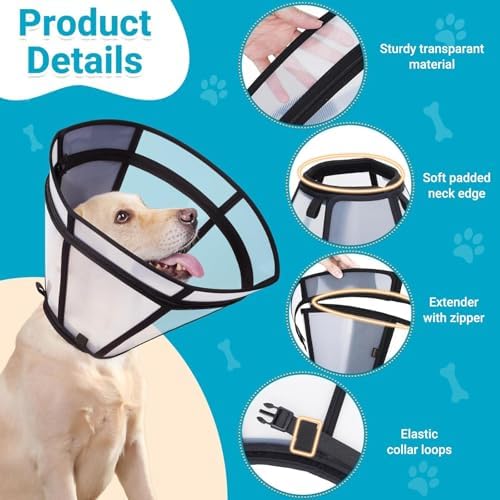 Transparent Dog Cone Recovery Collar, Adjustable Length
