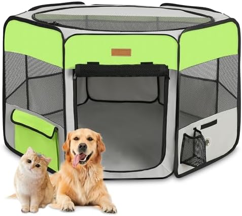 Akinerri Portable Dog Playpen, Foldable Pet Play Pen for Puppy Cat, Green
