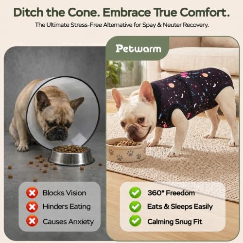 PetWarm Dog Surgical Recovery Suit, Dog Recovery Suit, Galaxy, Black, XS
