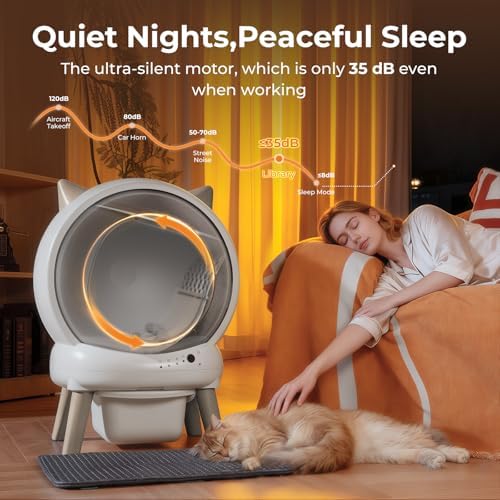 Self Cleaning Litter Box - E2 Automatic Cat Litter Box Smart Self Cleaning Robot for Cats, Double Safety Protection, App Control, 2 Roll Garbage Bags & Mat（White & Grey