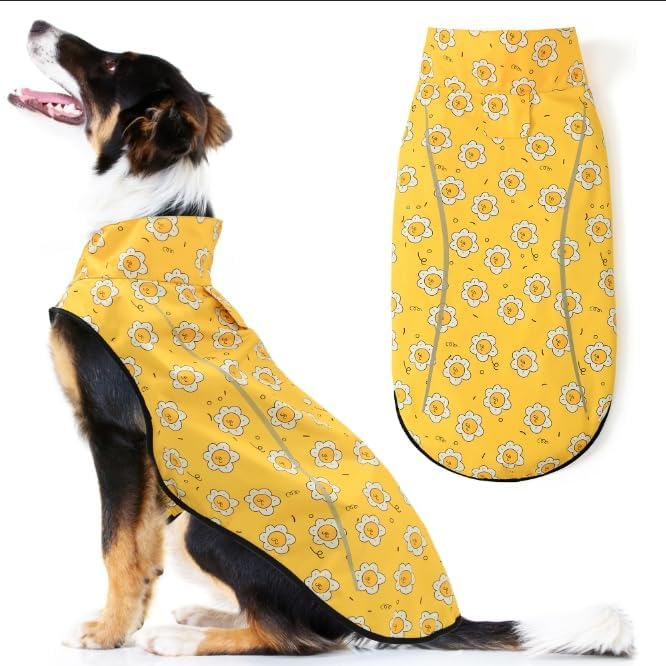 Mile High Life Dog Raincoat, Adjustable Waterproof Reflective Rain Jacket for Small Medium Large Dogs, Lightweight Breathable Pet Rain Coat with Leash Hole(Yellow Sun,XXS Chest 16-19")
