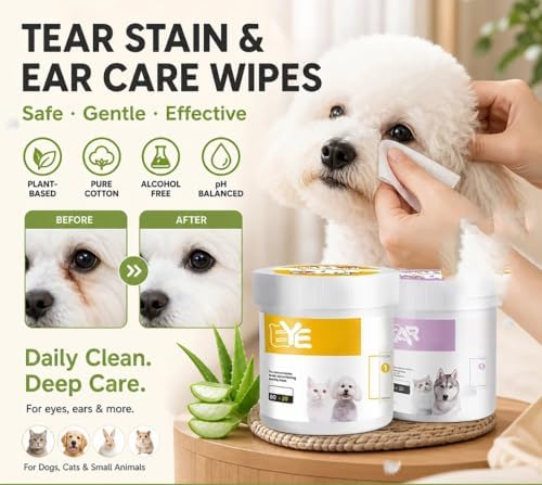 Natural Plant-Based Cleaning Wipes for Pet Eyes and Ears,200 Sheets，A+B