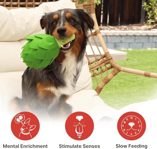 Artichoke Snuffle Toy for Dogs, Interactive Dog Treat Puzzle, Puppy Plush Chew Toy, Machine Washable Dog Enrichment, Made of Recycled Materials, All Breed Sizes, Artichoke
