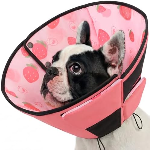 Queenmore Dog Cones for Medium Dogs, Dog Cone Collar After Surgery, Soft Cone for Dogs Wound Care, Spay, Neuter, Breathable Pet Surgery Collars & Cones, Strawberry M