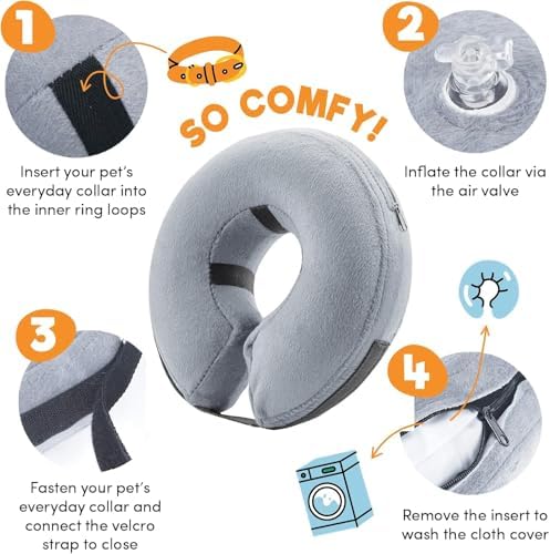 BENCMATE Inflatable Dog Cone Collar Alternative After Surgery Medium+,Grey