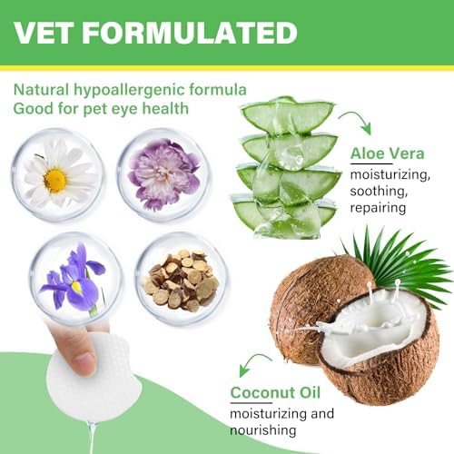Dog Ear Infection Treatment, Dog Ear Cleaning Solution, Dog Ear Rinse Dog Eye Wipes, 120 Pet Tear Stain Wipes for Dogs and Cats,