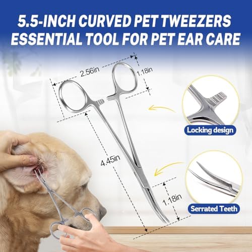 Dog Ear Hair Removal Kit with Ear Powder, Finger Wipes & Forceps