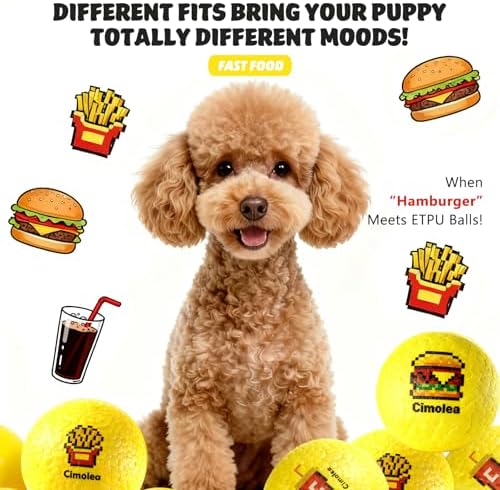 Dog Balls Tennis Balls for Dogs, Interactive Dog Toys for Aggressive Chewers, Dog Toy to Keep Them Busy, Puppy Chew Toys for Teething, Durable Dog Ball for Medium Small (Fast Food-3.0")