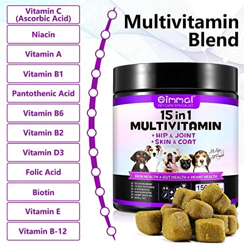 15-in-1 Dog Vitamins and Supplements with Glucosamine & Probiotics, 150ct Dog Multivitamin Chewable Natural Multivitamin Pet Supplement Hip & Joint Support Immune Health Heart Digestion, Duck Flavor