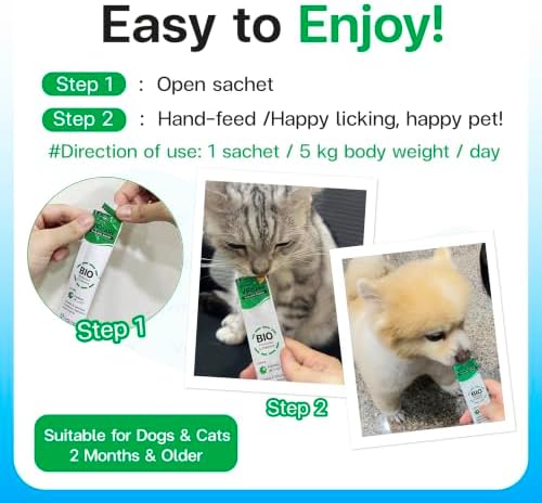 BIO Probiotic & Postbiotic HK L-137 Squeezable Lickable Supplement – Anti-Diarrhea Support for Cats & Dogs, Gut Health Paste with Beta Glucan, FOS Prebiotics, Tuna & Salmon Flavor, 30 Sachets