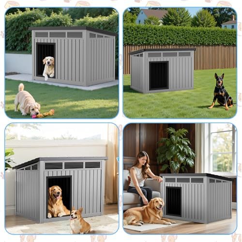 VIXZEN Dog House Indoor Outdoor,Waterproof Dog House for Small to Large Dogs,Doghouse with Air Vents & Elevated Floor,Openable at the Top,Easy to Assemble & Clean, Grey