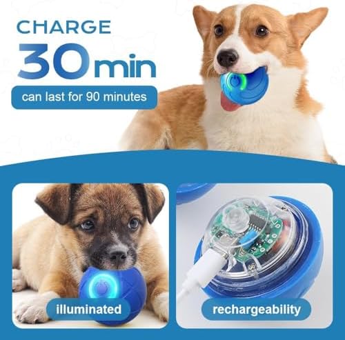 Vibrating Dog Toy – USB Rechargeable Interactive Shaky Toy for Small, Medium, Large Dogs – Automatic Moving with LED Light – Durable Bite-Resistant Pet Toy (Blue)