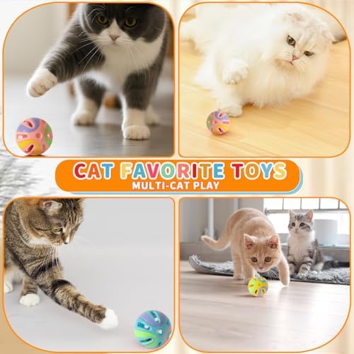 Colorful 1.9" Cat Toy Balls with Bell 6PCS, Interactive Hollow Design, Plastic, Training Exercise Toy(3 in 1 Color B)