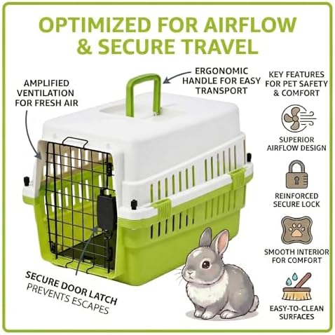 Hard-Sided Pet Carrier for Cats and Small Dogs, 20" Sturdy Travel Kennel with Secure Wire Door & 360° Ventilation, Portable Plastic Crate for Vet Visits & Car Travel (White/Green)