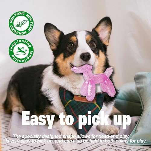 Durable Dog Chew Toy – Balloon Dog Shape, 6.14” for Medium & Large Dogs, Tough Plastic, Interactive Chew Toy for Boredom & Dental Health（Pink）