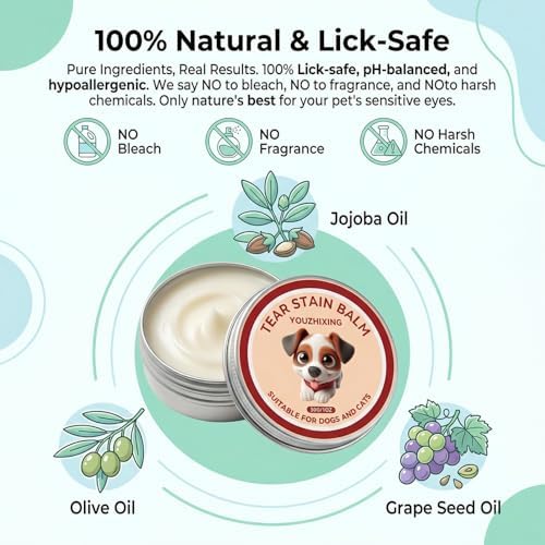 Dog Tear Stain Balm with Brush and Comb Set - Natural Eye Gunk & Crust Remover for Dogs and Cats - Double Sided Pet Grooming Tool & Detailed Eye Comb for White Fur - Safe Daily Eye Care Kit
