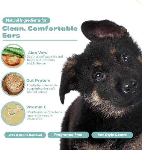 P.E.T. Ear Care Wash for Dogs & Cats — 0% Alcohol & Fragrance-Free Formula — Loosens Wax, Removes Debris, Neutralizes Odor & Soothes with Aloe & Oat — No-Rinse, Vet-Style Application — 16 oz
