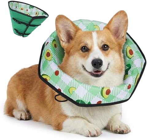 Soft Dog Cone Collar After Surgery: Foldable Long Comfortable Comfy Fabric Recovery Shame Elizabethan Stop Licking Small Medium Large Dogs (Green, L)
