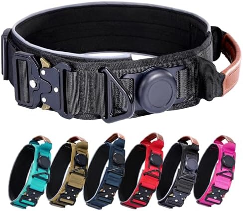 2" Tactical Dog Collar with Airtag Holder & Handle for Large Dogs (Black)