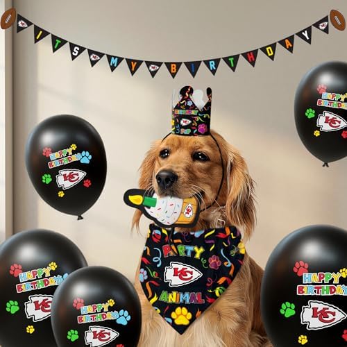 NFL Kansas City Chiefs Pet Birthday Bandana, NFL Dog Birthday Party Set and Costume, Licensed Dog & Cat Birthday Party Scarf, Football Team Pet Outfit, Puppy Bday Accessory, Size Small/Medium