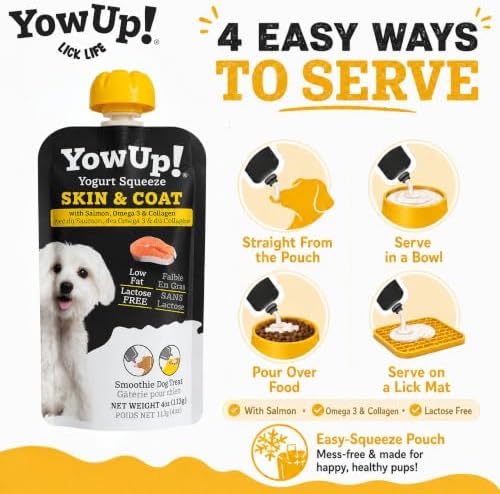 YowUp Dog Yogurt Treat, Skin and Coat Support with Salmon, 4 Pouches