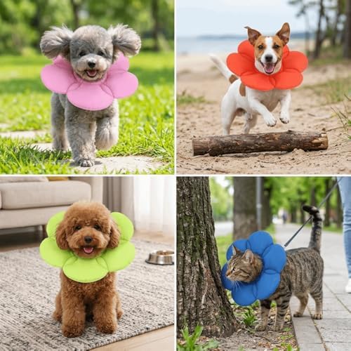 Soft Cloth Dog Recovery Collar, Adjustable Hook and Loop Pet Cone E-Collar, Post Surgery Protective Neck Cone for Small Medium Dogs & Cats(M,Blue)