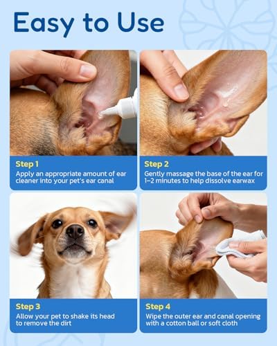 Dog Ear Cleaner - Pet Ear Wash, Flush and Drop Cleaner Solution for Cat & Dog Infection and Itch Relief, Gently Removes Debris, Wax Buildup, Odor - 8 fl oz