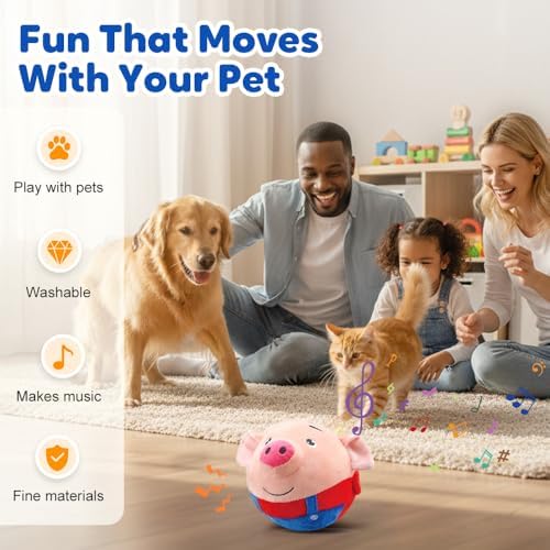 Interactive Dog Toys, 2026 New Talking Moving Dogs Ball Toy Active Moving Pet Plush Toy with Talking Sound, Washable Pig Plush Sound Electronic Toy Squeaky Toys for Small Dogs (Dog)