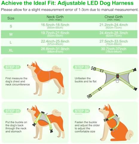 Visinite LED Dog Harness, USB Rechargeable Light Up Dog Vest, 2 Illuminate Modes Glow in The Dark Dog Harness, Adjustable Lighted Pet Harness Light for Night Walking Safety (Green, XL)