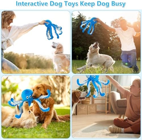 Dog Toys with Crinkle Paper- Octopus Stuffed Dog Squeak Toy Interactive Tug of War Puppy Toys for Small, Medium, Large Dogs