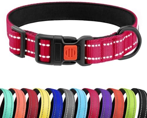 Reflective Dog Collar, Quick-Release Buckle (Pink, 12-16 Inch)