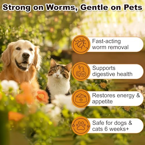 7-Way Dewormer Liquid for Dogs & Cats (Pyrantel Pamoate/Praziquantel), Digestive Health & Vitality Support, 3.38 fl oz