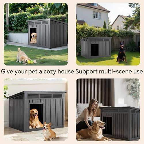 VIXZEN Dog House Indoor Outdoor,Waterproof Dog House for Small to Large Dogs,Doghouse with Air Vents and Elevated Floor,Openable at the Top,Easy to Assemble and Clean (Deep Black, 32.2*25.12*24.13)