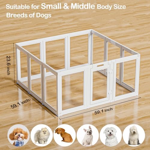 Clear Acrylic Dog Playpen Transparent Dog Playpen Indoor, Easy Assemble Clear Pet Pen for Puppy Bunny Cat Pig, Sturdy & Easy Cleaning Plastic Dog Puppy Fence