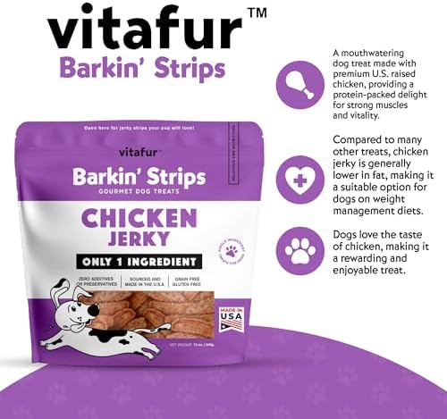 Barkin Strips Chicken Jerky Dog Treats, 100% Chicken Strips for Dogs, Single Ingredient, Grain Free, High Protein, Easy to Digest, Made in USA, Healthy Training Treats, 12 oz