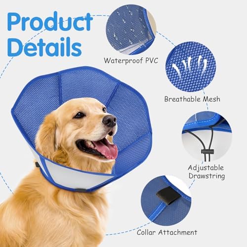 Upraded Dog Cone Collar After Surgery, Adjustable Soft Dog Cone, Soft Inner & Sturdy Protective Recovery Elizabethan Collar for Dogs to Stop Licking Wounds (XL)